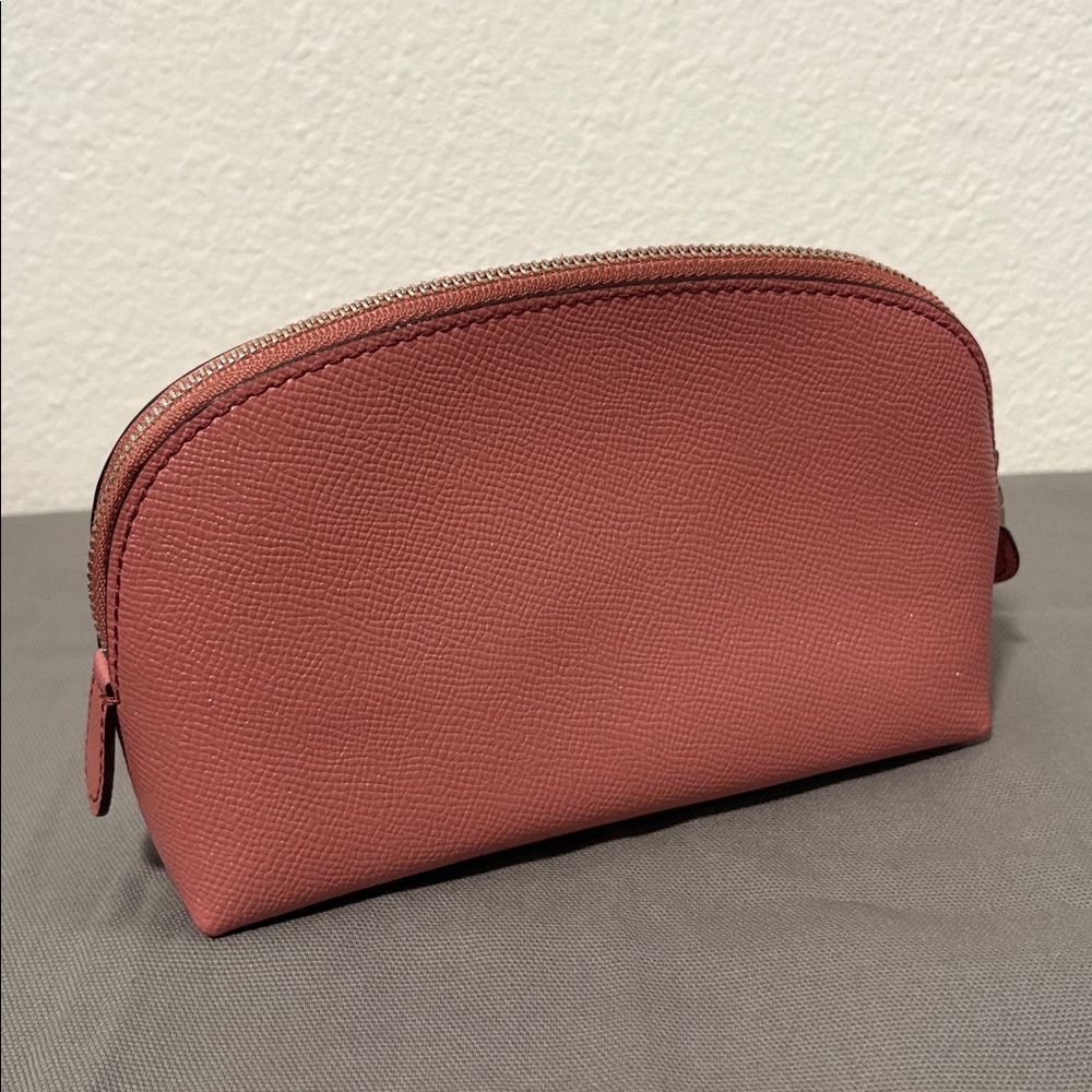 Coach Pink Shimmery Leather Cosmetic Clutch Pouch Bag - Picture 2 of 5